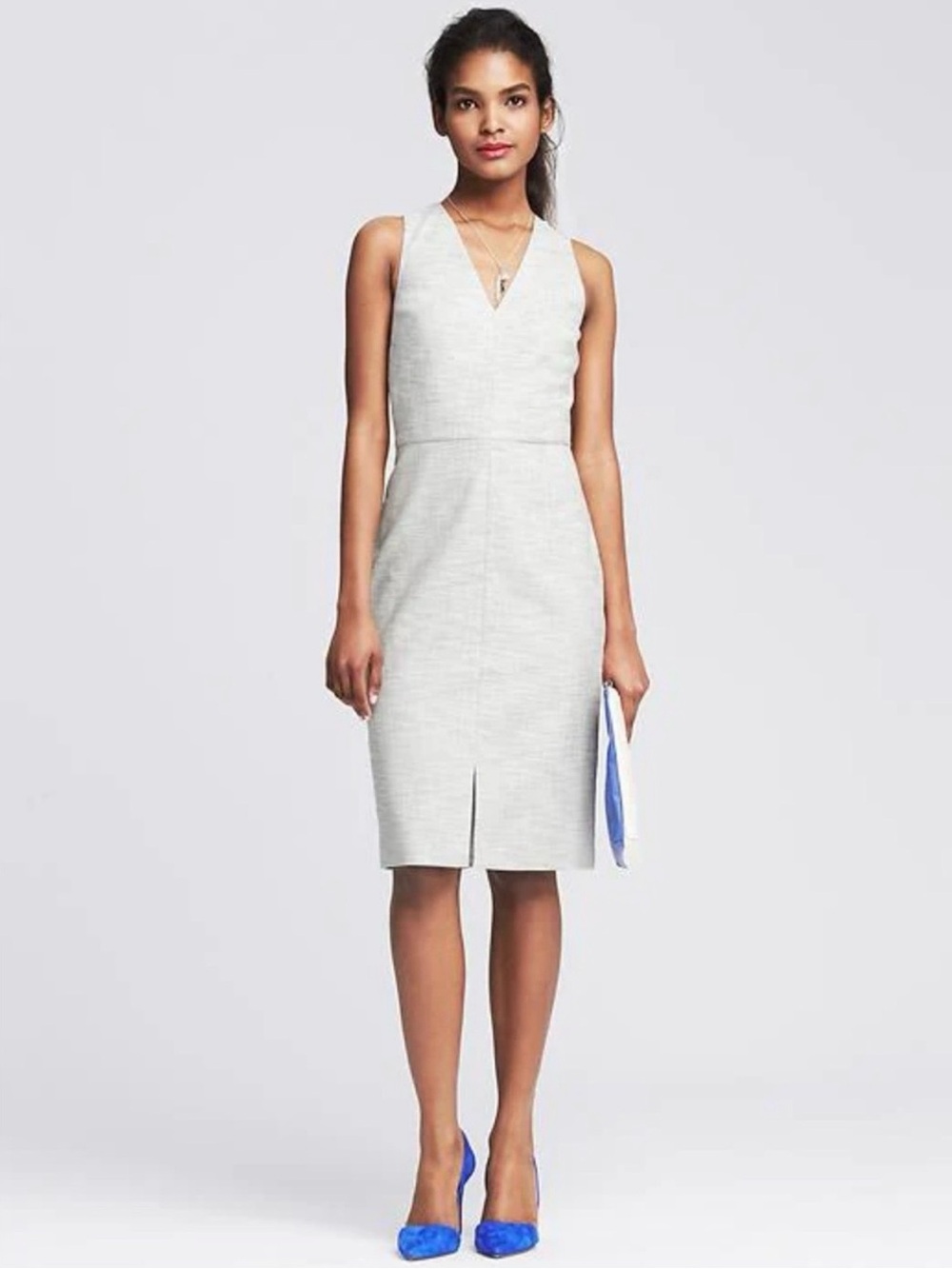 Banana Republic Womens Textured V-Neck Sleeveless Sheath Dress Career